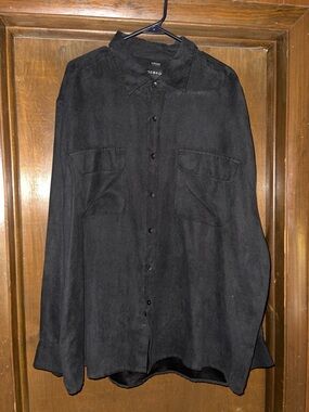 George Black Suede-Look Buttoned Long Sleeve Shirt